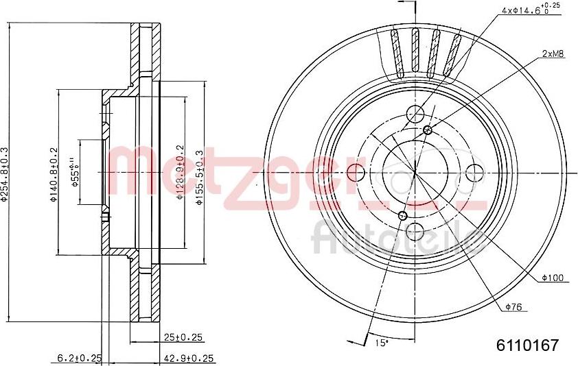 Metzger 6110167 - Тормозной диск autosila-amz.com