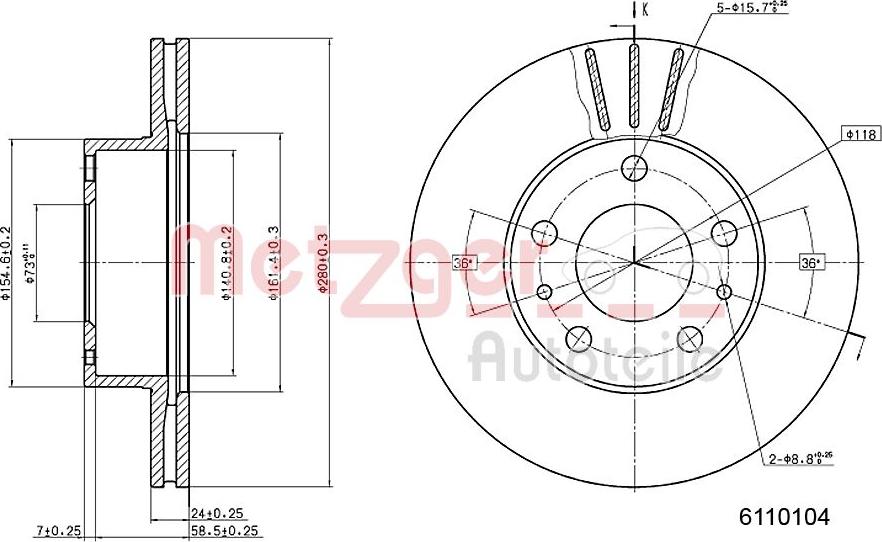 Metzger 6110104 - Тормозной диск autosila-amz.com