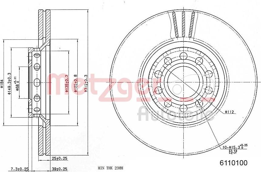 Metzger 6110100 - Тормозной диск autosila-amz.com