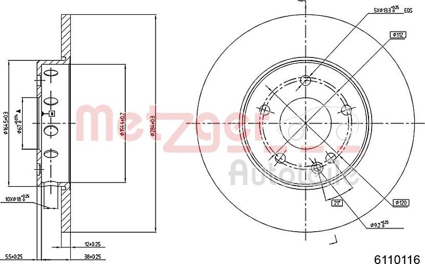 Metzger 6110116 - Тормозной диск autosila-amz.com