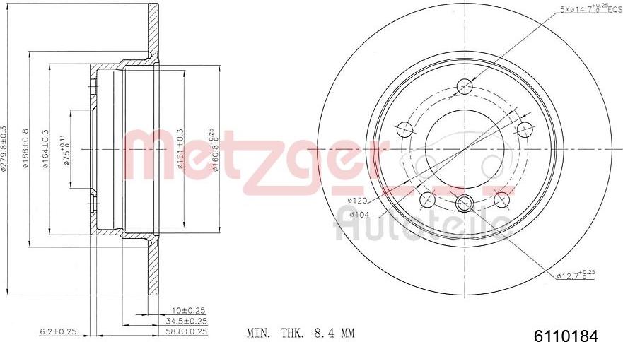 Metzger 6110184 - Тормозной диск autosila-amz.com