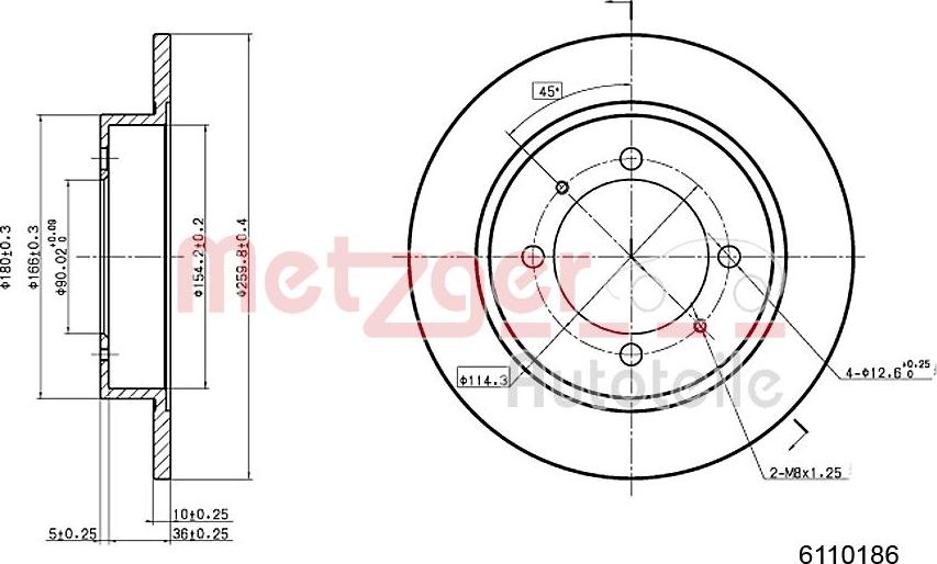 Metzger 6110186 - Тормозной диск autosila-amz.com