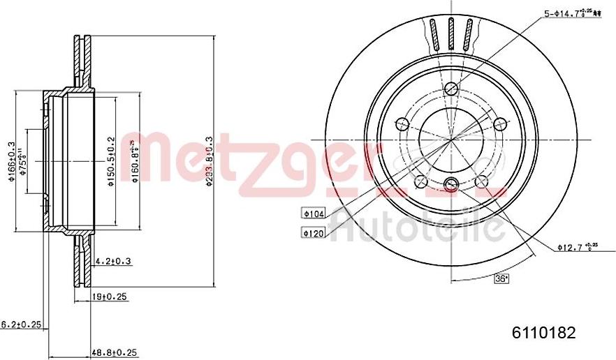 Metzger 6110182 - Тормозной диск autosila-amz.com