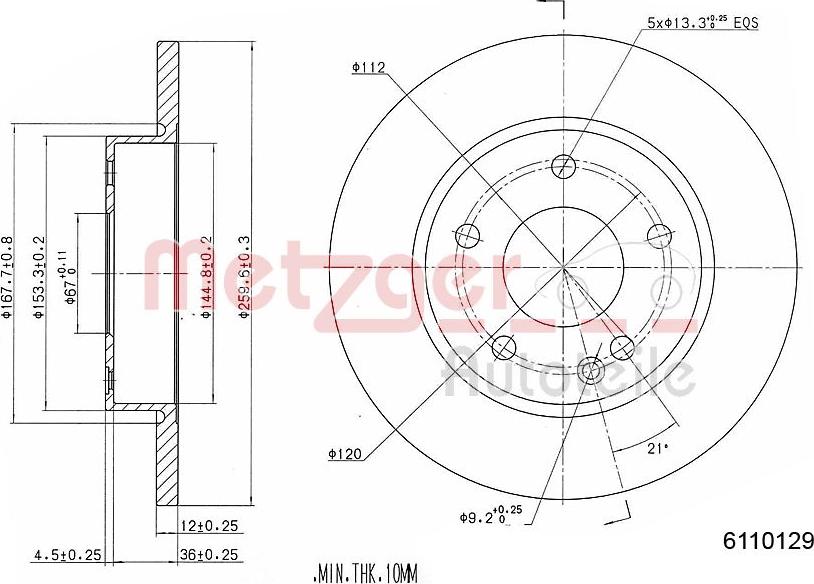 Metzger 6110129 - Тормозной диск autosila-amz.com