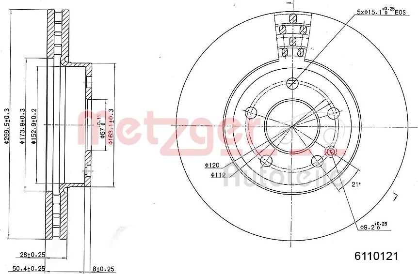 Metzger 6110121 - Тормозной диск autosila-amz.com