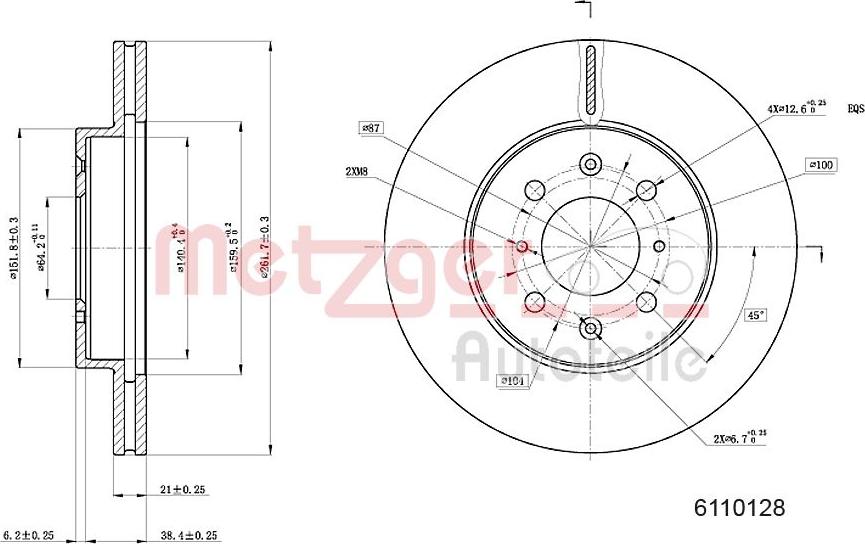 Metzger 6110128 - Тормозной диск autosila-amz.com