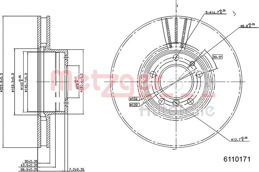 Metzger 6110171 - Тормозной диск autosila-amz.com