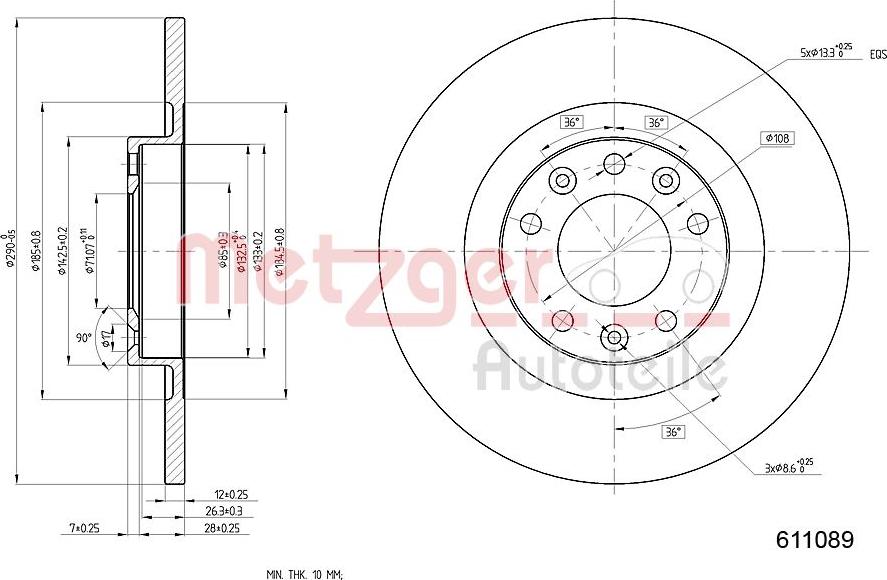 Metzger 6110890 - Тормозной диск autosila-amz.com