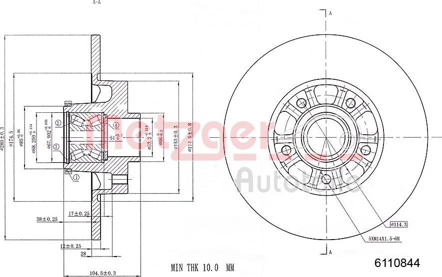 Metzger 6110844 - Тормозной диск autosila-amz.com