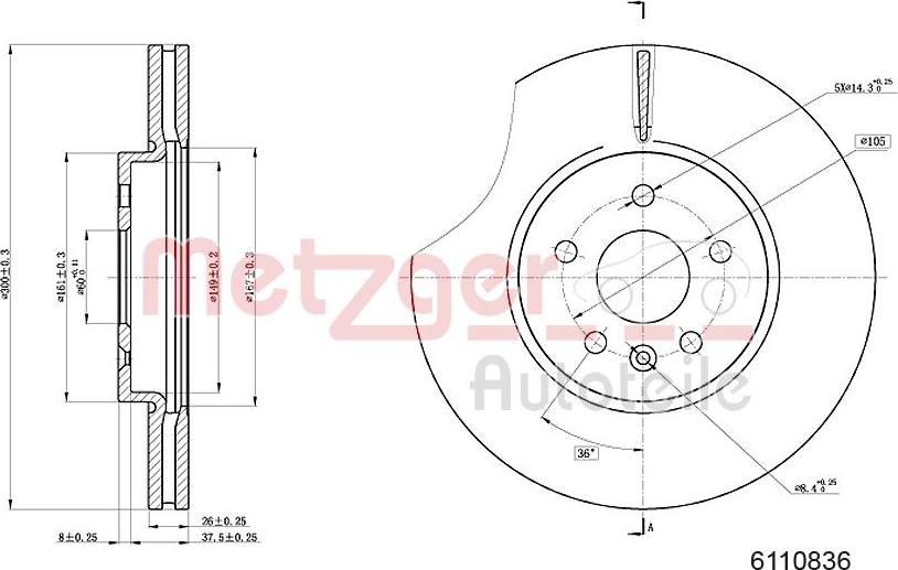 Metzger 6110836 - Тормозной диск autosila-amz.com