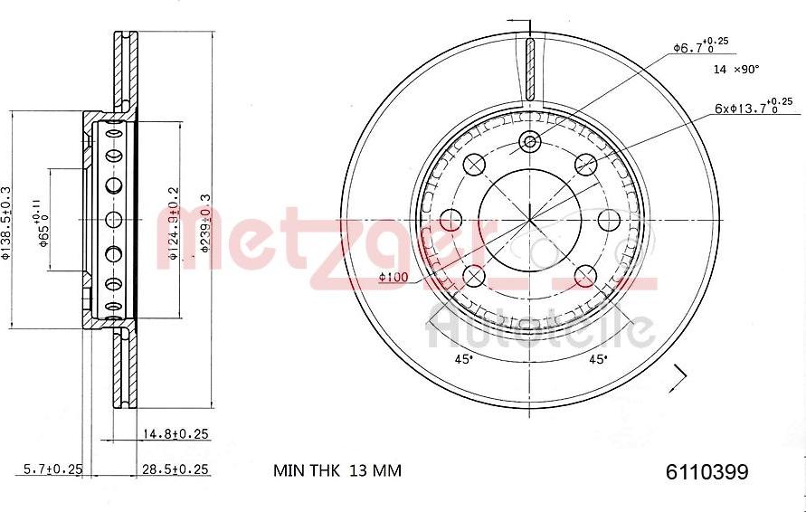 Metzger 6110399 - Тормозной диск autosila-amz.com
