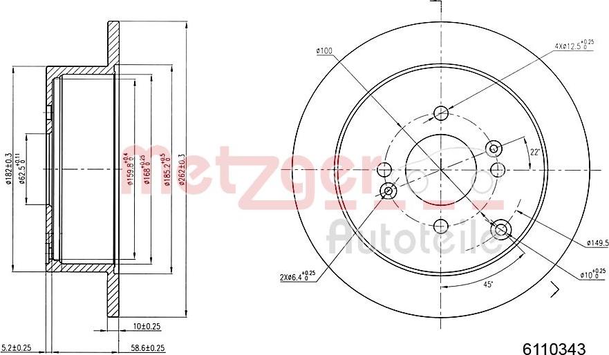 Metzger 6110343 - Тормозной диск autosila-amz.com