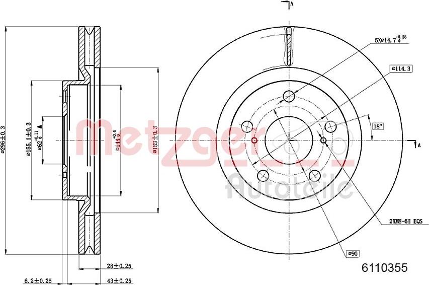 Metzger 6110355 - Тормозной диск autosila-amz.com