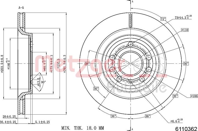 Metzger 6110362 - Тормозной диск autosila-amz.com