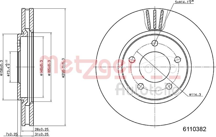 Metzger 6110382 - Тормозной диск autosila-amz.com