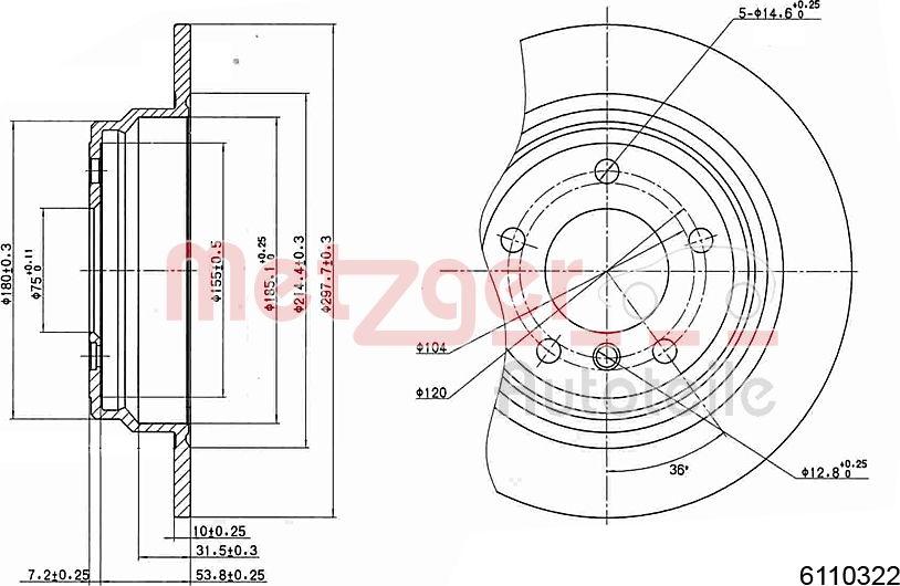 Metzger 6110322 - Тормозной диск autosila-amz.com