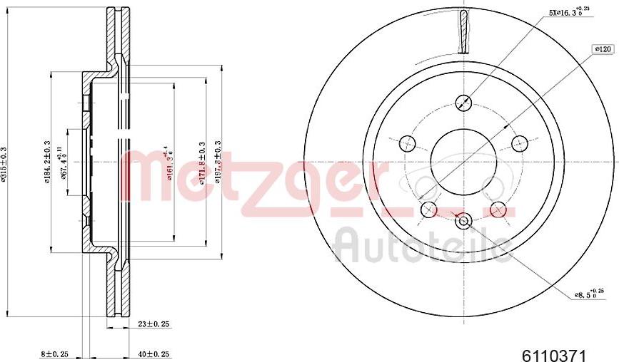 Metzger 6110371 - Тормозной диск autosila-amz.com