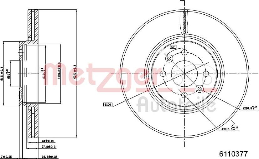 Metzger 6110377 - Тормозной диск autosila-amz.com