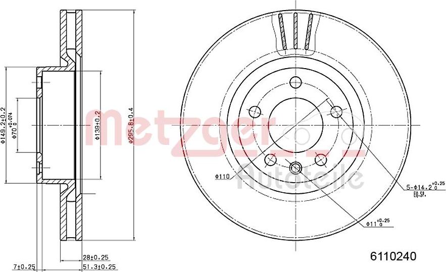 Metzger 6110240 - Тормозной диск autosila-amz.com