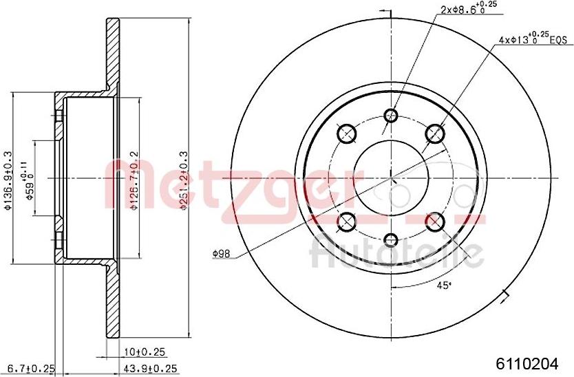 Metzger 6110204 - Тормозной диск autosila-amz.com