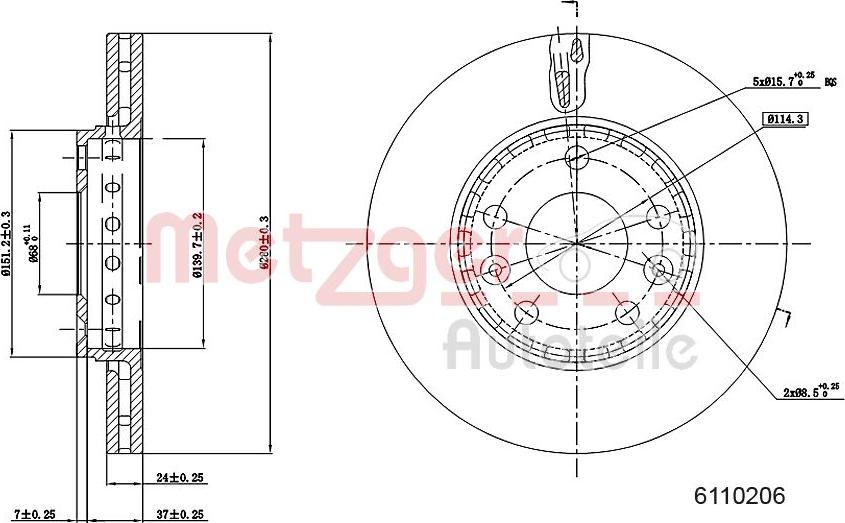 Metzger 6110206 - Тормозной диск autosila-amz.com