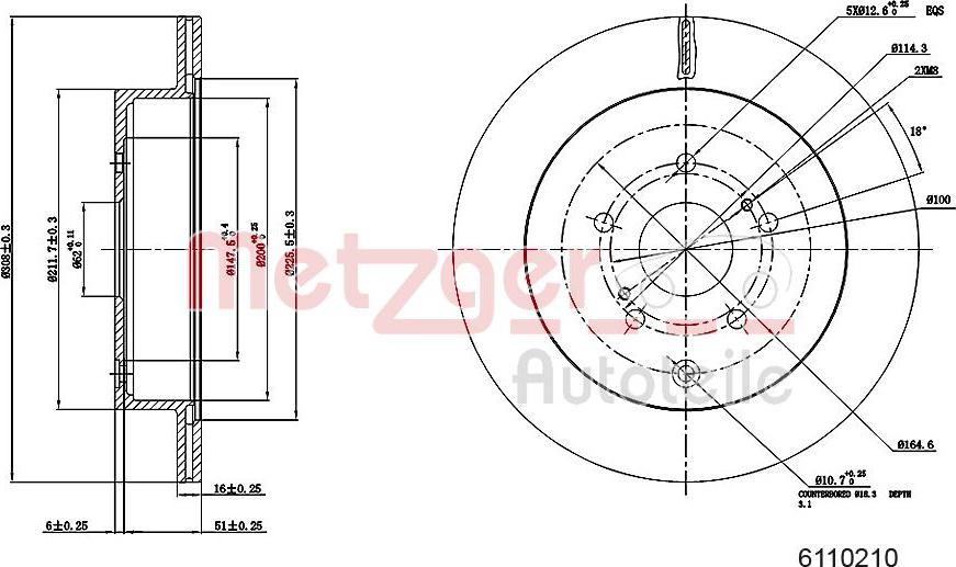 Metzger 6110210 - Тормозной диск autosila-amz.com