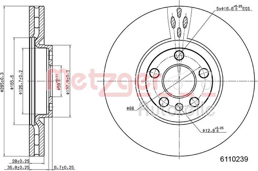 Metzger 6110239 - Тормозной диск autosila-amz.com