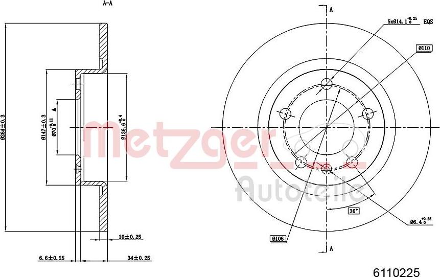 Metzger 6110225 - Тормозной диск autosila-amz.com