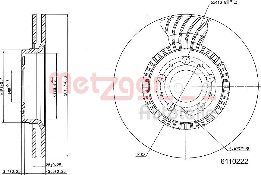 Metzger 6110222 - Тормозной диск autosila-amz.com