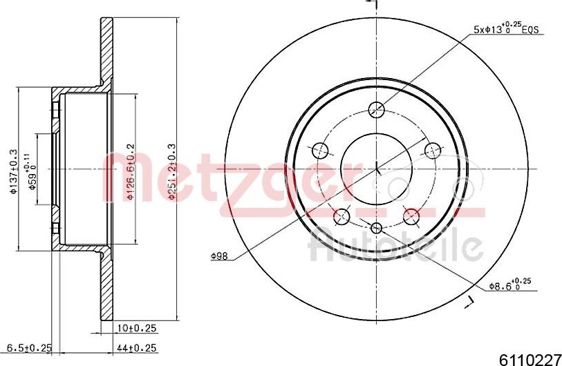 Metzger 6110227 - Тормозной диск autosila-amz.com