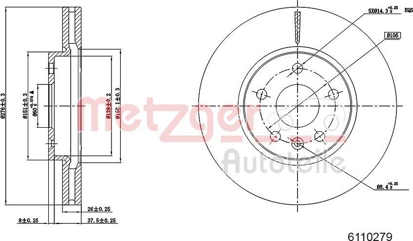 Metzger 6110279 - Тормозной диск autosila-amz.com