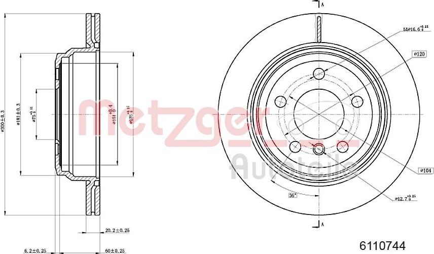 Metzger 6110744 - Тормозной диск autosila-amz.com