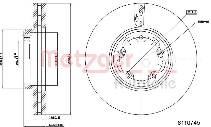 Metzger 6110745 - Тормозной диск autosila-amz.com