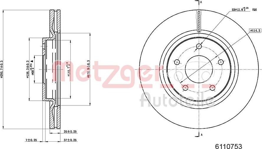 Metzger 6110753 - Тормозной диск autosila-amz.com