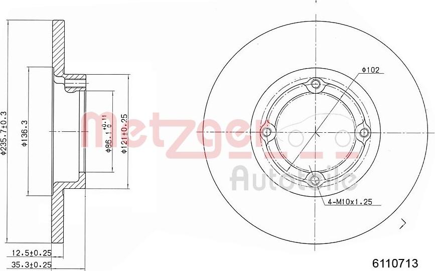 Metzger 6110713 - Тормозной диск autosila-amz.com