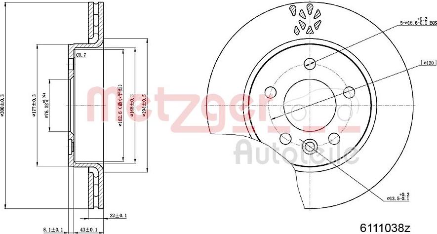 Metzger 6111038 - Тормозной диск autosila-amz.com