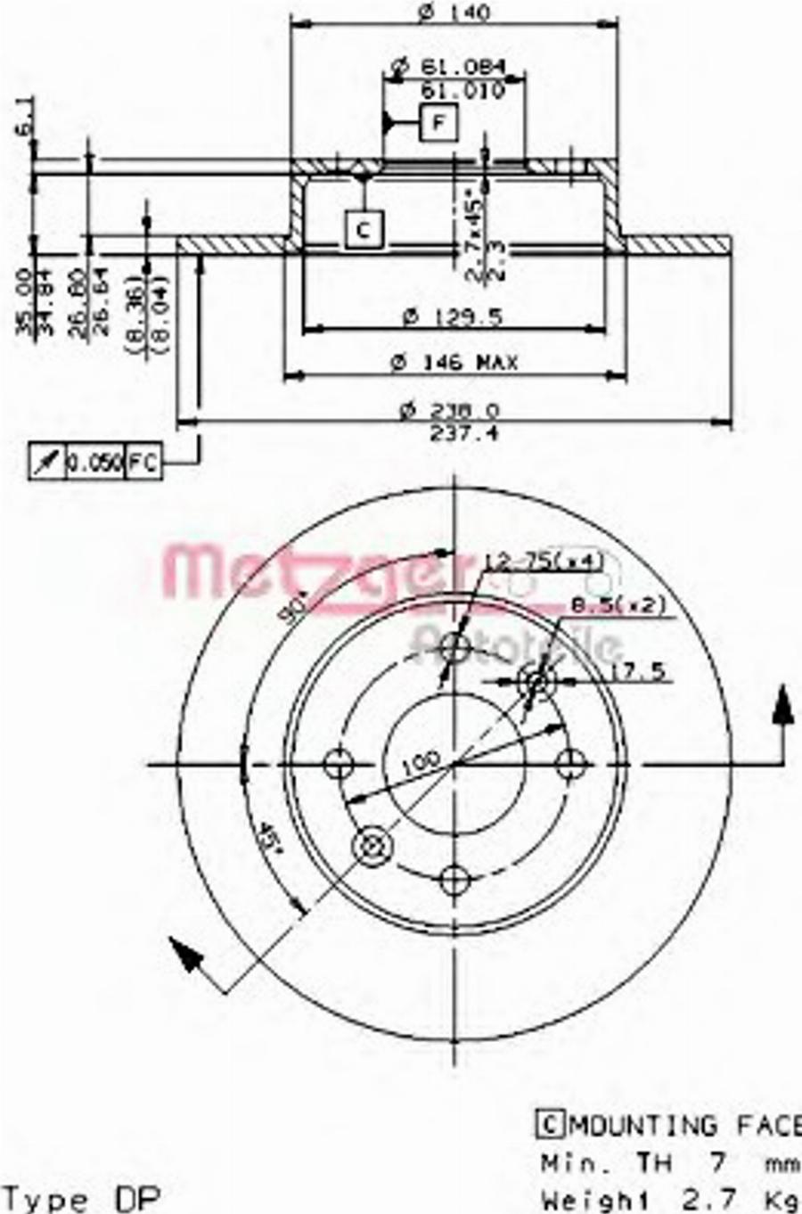 Metzger 14082 E - Тормозной диск autosila-amz.com