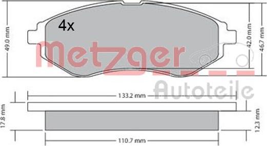 Metzger 1170404 - Тормозные колодки, дисковые, комплект autosila-amz.com