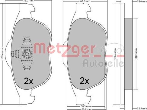 Metzger 1170556 - Тормозные колодки, дисковые, комплект autosila-amz.com