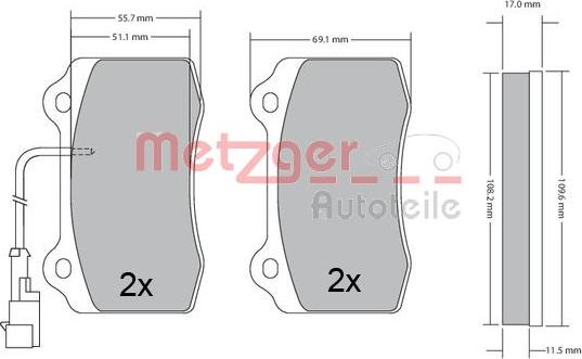 Metzger 1170551 - Тормозные колодки, дисковые, комплект autosila-amz.com