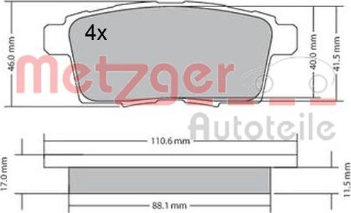 Metzger 1170686 - Тормозные колодки, дисковые, комплект autosila-amz.com