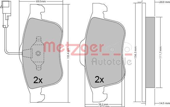 Metzger 1170636 - Тормозные колодки, дисковые, комплект autosila-amz.com