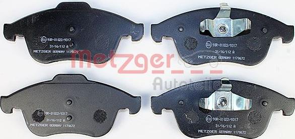 Metzger 1170672 - Тормозные колодки, дисковые, комплект autosila-amz.com