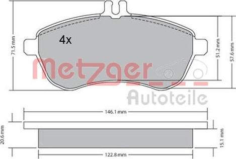 Metzger 1170046 - Тормозные колодки, дисковые, комплект autosila-amz.com