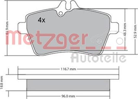 Metzger 1170053 - Тормозные колодки, дисковые, комплект autosila-amz.com