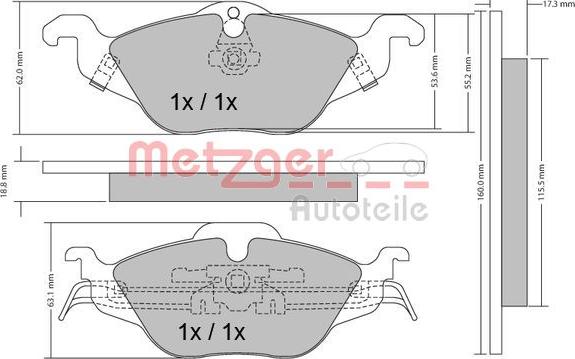 Metzger 1170063 - Тормозные колодки, дисковые, комплект autosila-amz.com