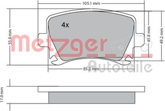 Metzger 1170005 - Тормозные колодки, дисковые, комплект autosila-amz.com