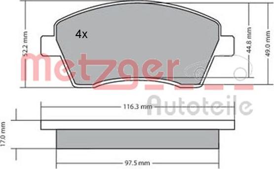 Metzger 1170029 - Тормозные колодки, дисковые, комплект autosila-amz.com