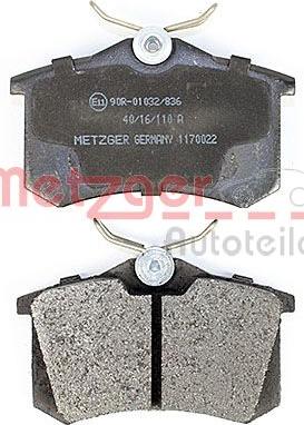 Metzger 1170022 - Комплект тормозных колодок, дисковый тормоз ! \NISSAN, PEUGEOT, RENAULT, SEAT, VW 405 I 1.8 TD 88>9 autosila-amz.com