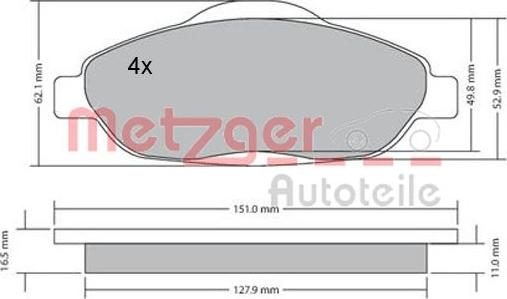 Metzger 1170194 - Тормозные колодки, дисковые, комплект autosila-amz.com